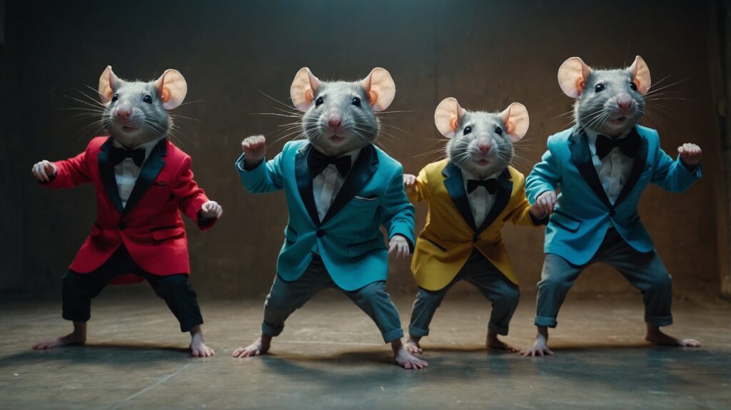 A rat boy band dancing