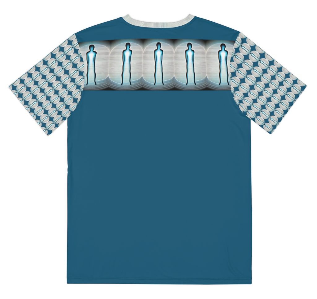 'Blue B3ings' Mens' Graphic AOP Tee back view.