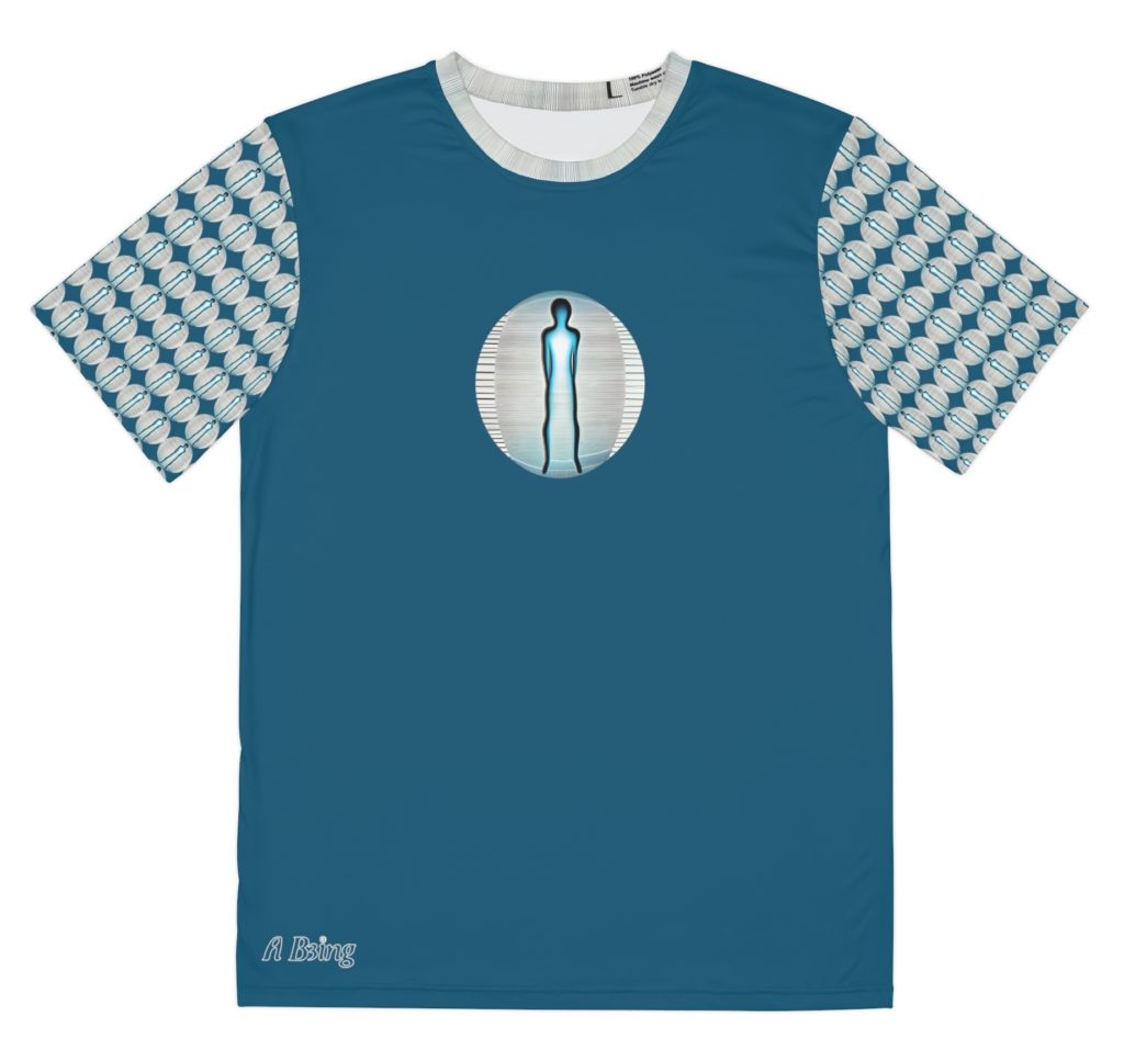 'Blue B3ings' Mens' Graphic AOP Tee front view.